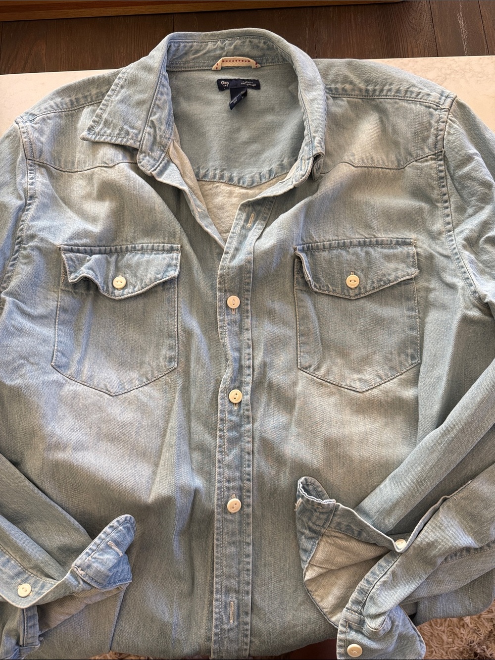 Light Blue Denim Button-Up Shirt - Women